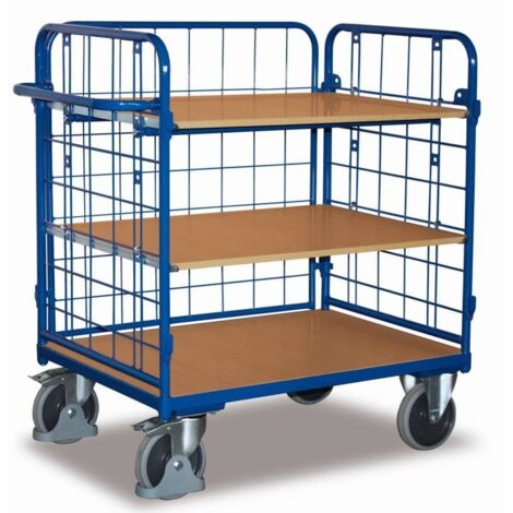 VARIOfit Dreiwandwagen, niedrig und vergittert mit 3 Etagen 1000x700mm