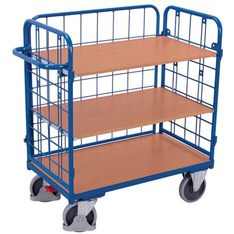VARIOfit Dreiwandwagen, niedrig und vergittert mit 3 Etagen 1200x800mm