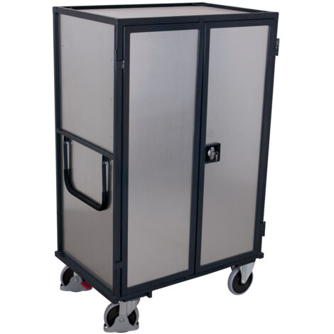 VARIOfit ESD Etagenwagen aus Stahlblech mit Flügeltür, Schiebebügel und 5 Ladeflächen 1245x785mm