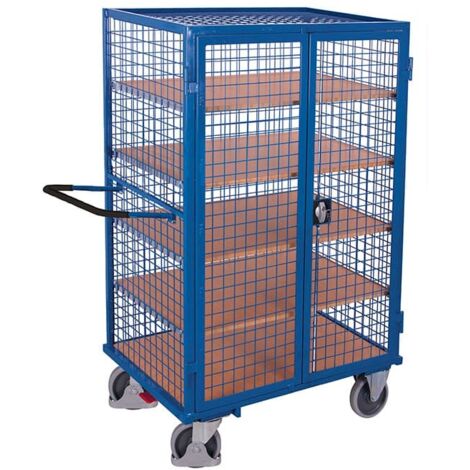 VARIOfit Etagenwagen, außen vergittert mit Flügeltür, Drehgriff und 5 Ladeflächen 1245x785mm