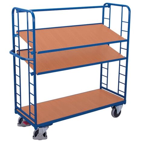 VARIOfit Etagenwagen mit Seiten aus Drahtgitter, Rohrschiebegriff und 2 neigbaren Etagenboden 1355x550mm
