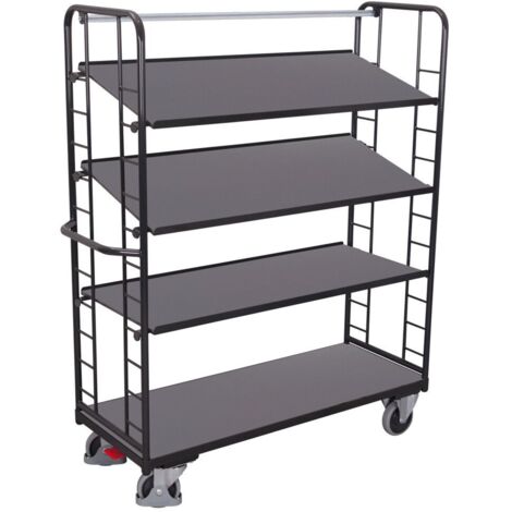 VARIOfit Etagenwagen mit Seiten aus Drahtgitter, Rohrschiebegriff und 3 neigbaren Etagenboden 1355x550mm Anthrazitgrau RA 7016