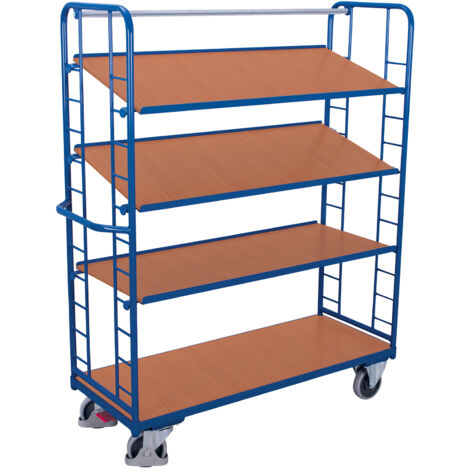 VARIOfit Etagenwagen mit Seiten aus Drahtgitter, Rohrschiebegriff und 3 neigbaren Etagenboden 1650x650mm Anthrazitgrau RAL 7016