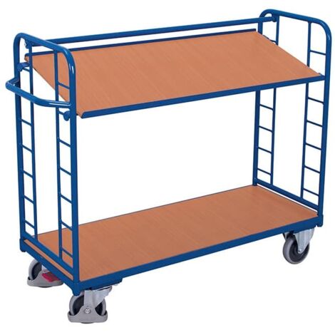 VARIOfit Etagenwagen mit Seiten aus Drahtgitter, Rohrschiebegriff und neigbarem Etagenboden 1355x550mm