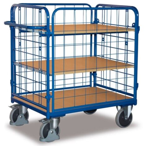 VARIOfit Etagenwagen, niedrig und komplett vergittert mit 3 Etagen 1200x800mm