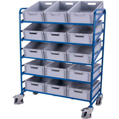 VARIOfit Eurokastenwagen mit 15 Kunststoffkisten und 5 Etagen 1240x610mm