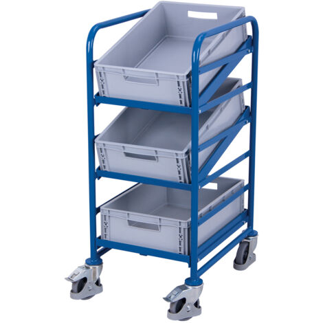 VARIOfit Eurokastenwagen mit 3 Kunststoffkisten und 2 neigbaren Etagen 410x610mm