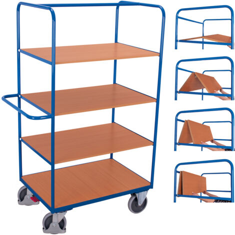 VARIOfit Hoher Etagenwagen, Wände offen mit 4 klappbaren Ladeflächen 975x700mm