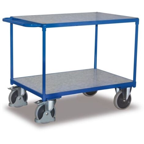 VARIOfit Schwerer Tischwagen mit Schiebegriff und 2 Zinkblechladeflächen 1000x700mm