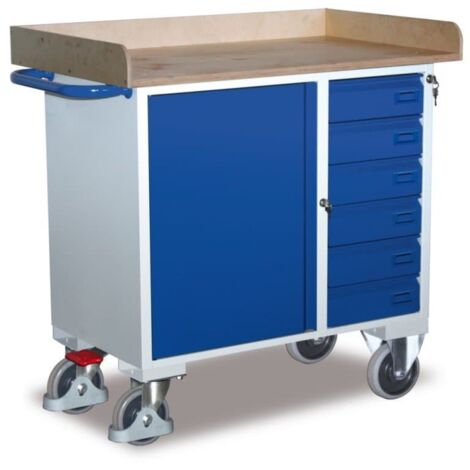VARIOfit Werkstattwagen mit Schiebegriff, Schrank, 6 Schubladen und Ladefläche mit Rand 1000x600mm