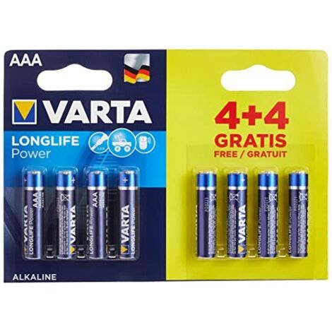 Varta Batterie Alcaline AAA 1,5V Longlife Power Pack 8 - Lunga Durata