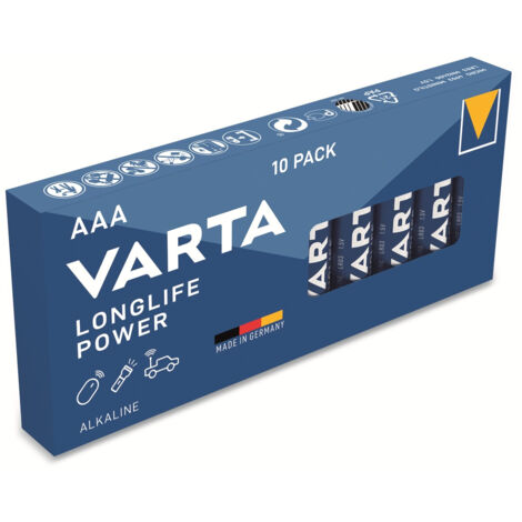 VARTA Batterie Alkaline, Micro, AAA, LR03, 1.5V, Longlife Power, 10 Stück