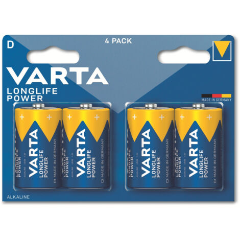 VARTA Batterie Alkaline, Mono, D, LR20, 1.5V, Longlife Power, 4 Stück