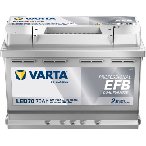 Varta – Batterie auxiliaire EFB 70Ah 12V – Intensité 760A – Grille PowerFrame® pour recharge rapide – Pour camping-cars et bateaux