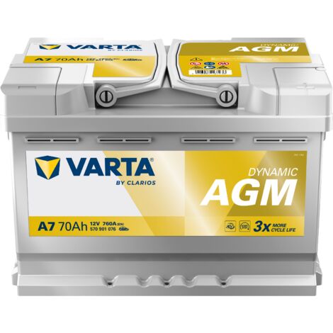 Varta – Batterie voiture AGM 12V 70Ah 760A A7 – Compatible Start-Stop – Performance fiable et entretien minimal – Dimensions 278x175x190mm