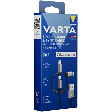 Varta Cavo USB Spina USB-A, Spina USB-Micro-B, Spina USB-C®, Connettore Apple Lightning 2.00 m 57937101111