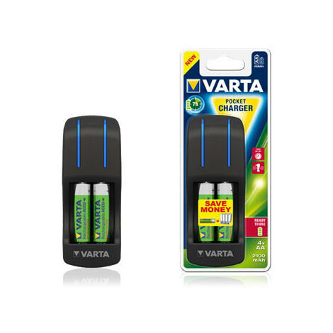 Varta Chargeur Pocket Charger (57642), livré avec 4 batteries AA 2100mAh (57642 101 451)