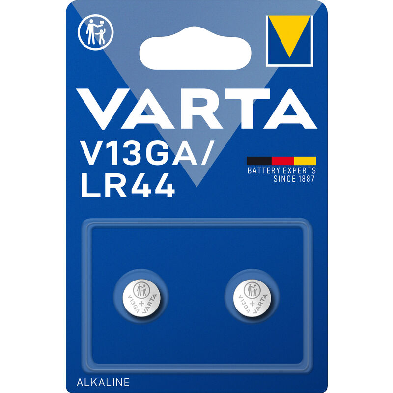 Batterie Alkaline, Knopfzelle, LR44, V13GA, 1.5V Electronics, Retail Blister (2-Pack) - Varta
