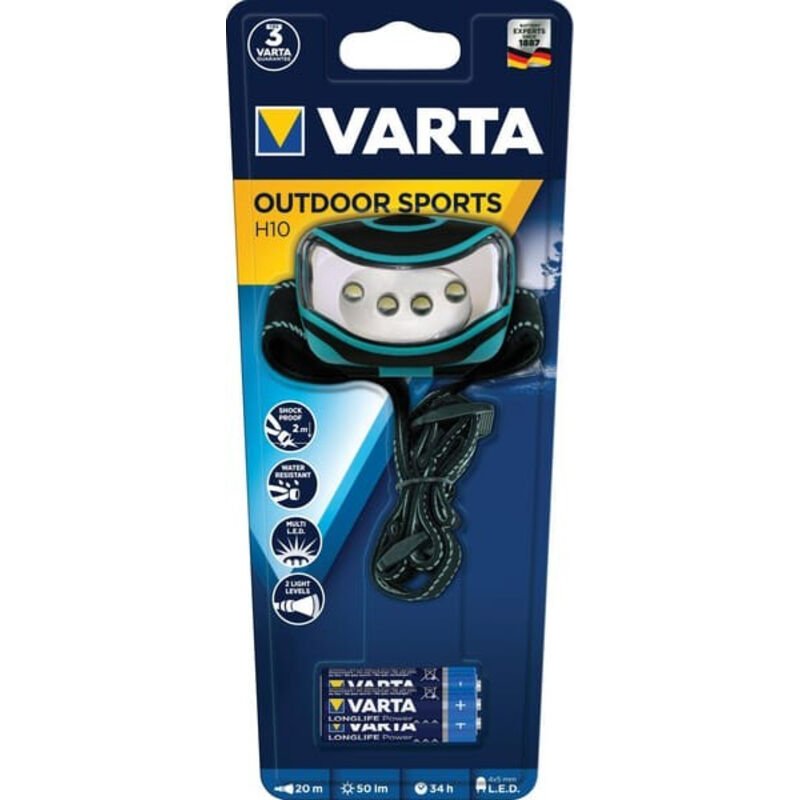 VARTA Lampe frontale Ampoule LED Outdoor Sports &agrave; pile(s) 30 h bleu, noir
