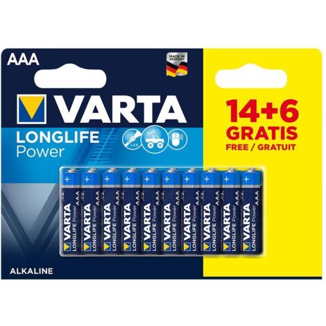 Varta Longlife Power AAA-Batterie – LR03 Blister 14+6 Einheiten ø10,5 x 44,5 mm