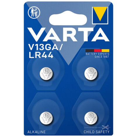 Varta – Lot de 4 piles alcalines LR44 155 mAh – Technologie sans mercure – Idéales pour jouets et appareils médicaux – Dimensions Ø 11,6 x 5,4 mm