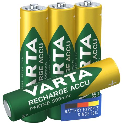 VARTA Pile AAA, ricaricabili, confezione da 4, Recharge Accu Phone, batteria ricaricabile, 800 mAh Ni-MH, pronte all'uso, adatte per telefoni cordless