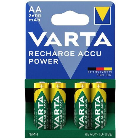 Varta – Pile rechargeable LR6 (AA) NiMH 2600 mAh – Prêtes à l'emploi – Faible auto-décharge – Lot de 4