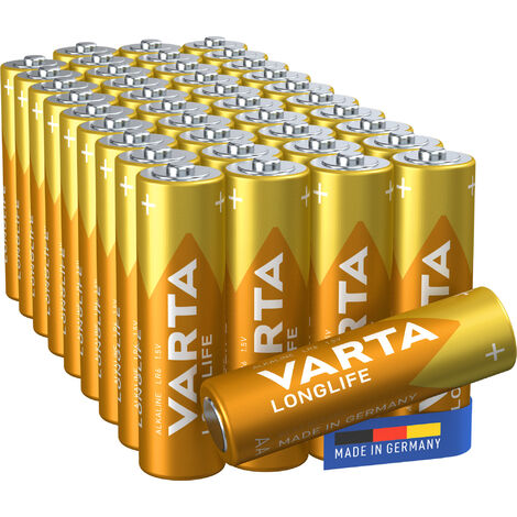 Varta – Piles alcalines AA Longlife – Lot de 40 – Longue durée pour appareils à faible consommation – Performance fiable pour télécommandes et horloges