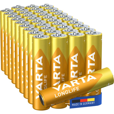 Varta – Piles alcalines AAA Longlife – Lot de 40 – Longue durée pour appareils à faible consommation – Performance fiable pour télécommandes et horloges