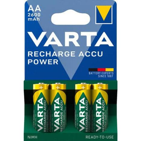 Varta Rechargeable ACCU AA 2600mAh - Batterie rechargeable - Hybrides nickel-métal (NiMH) - 1,2 V - 4 pièce(s) - 2600 mAh - Vert - Argent (05716 101 404)