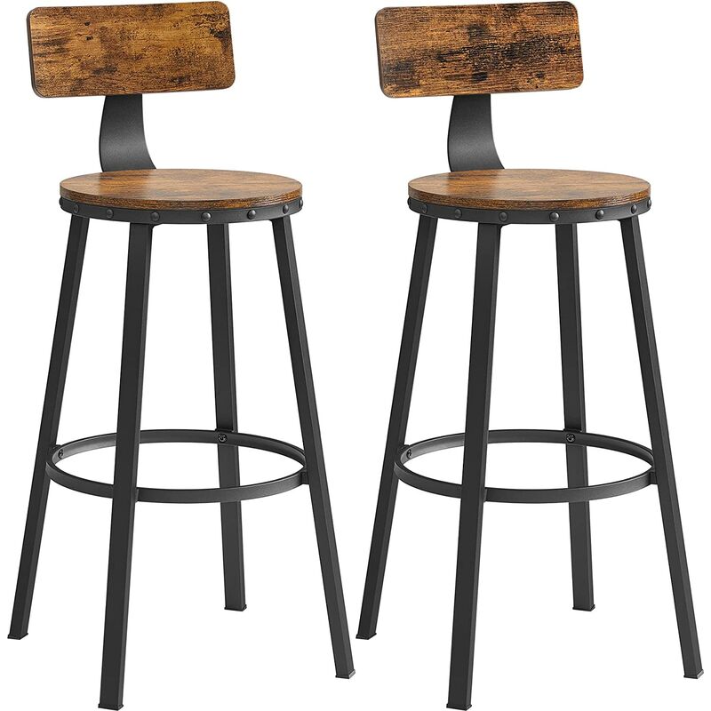 

VASAGLE Juego de 2 Taburetes Altos, Silla de Bar con Respaldo, Silla de Cocina, Marco de Acero, Asiento de 73,2 cm de Alto, Fácil Montaje, Estilo