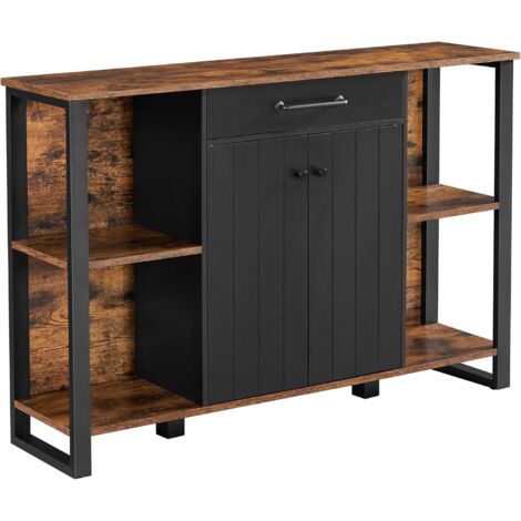 VASAGLE Aparador, Armario de Almacenamiento, Mueble de Cocina con cajón, con Puertas, Multifuncional, Marco Metálico, Armario, para salón, Comedor, Pasillo, Marrón Rústico y Negro por SONGMICS - Marrón Rústico y Negro
