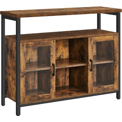 VASAGLE Armadietto, Credenza con 2 Ante in Vetro, Tavolo da Buffet, Mobile TV, Ripiano Regolabile, Sala da Pranzo Soggiorno Cucina, 100 x 35 x 80 cm, Industriale, Marrone Vintage e Nero da SONGMICS LS - Marrone Vintage e Nero