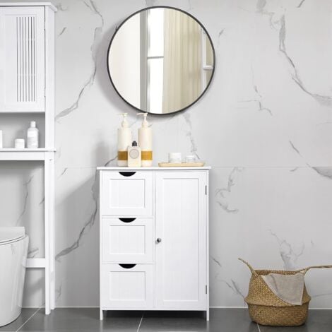 VASAGLE Mobile da bagno con piedini, con cassetto, armadio a doppia anta,  ripiano regolabile, anche per ingresso, corridoio, 60 x 30 x 80 cm, Bianco