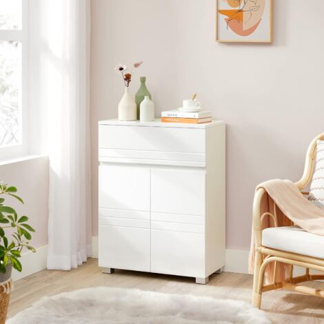VASAGLE Armadietto da Bagno, Mobile da Bagno con Cassetto e Doppia Anta, Ripiano Regolabile, Mobiletto Multiuso per Corridoio Ingresso, 60 x 30 x 80 cm, Bianco