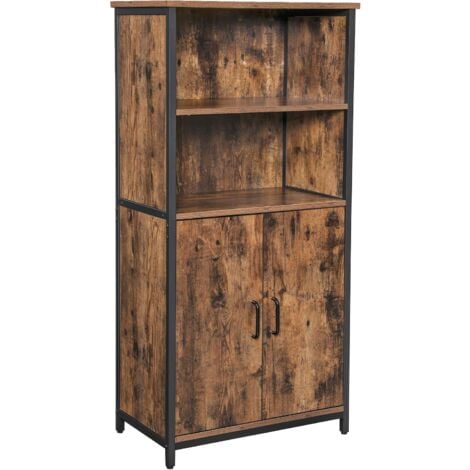 VASAGLE Armario de Almacenamiento, Estantería, Librería, 2 Compartimentos Abiertos y 1 Cerrado con Puerta Doble, Estructura de Acero, para Sala de Estar, Cocina, Marrón Rústico y Negro por SONGMICS