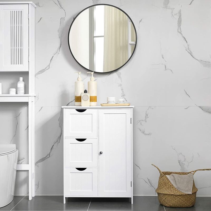 

VASAGLE Armario de Baño, Armario de Piso con 3 Cajones Grandes y 1 Estante Ajustable, 60 x 30 x 81 cm, Blanco por SONGMICS BBC49WT - Blanco