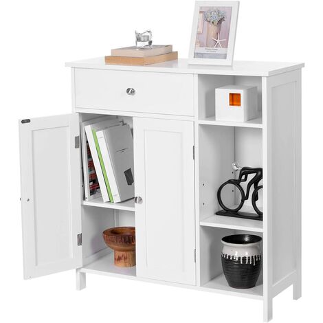 VASAGLE Armario de Baño, Armario Organizador, Armario con Cajón, 3 Compartimentos Abiertos, Estantes Ajustables, 2 Puertas, 75 x 30 x 80 cm, Estilo Nórdico Escandinavo, Blanco Mate por SONGMICS BBC142 - Blanco Mate