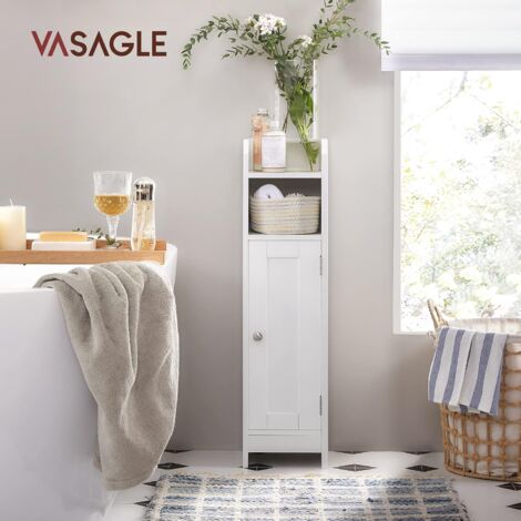VASAGLE Armario de Baño, Estantería Estrecha para Baño, Estantes Ajustables, Ahorro de Espacio, Montaje Fácil, Blanco