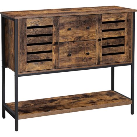 VASAGLE Armario de Cocina, Aparador con 2 Compartimentos, 2 Cajones y 1 Estante, para Comedor, Sala de Estar, 100 x 35 x 84,5 cm, Estilo Industrial, Marrón Rústico y Negro por SONGMICS - Marrón Rústico y Negro