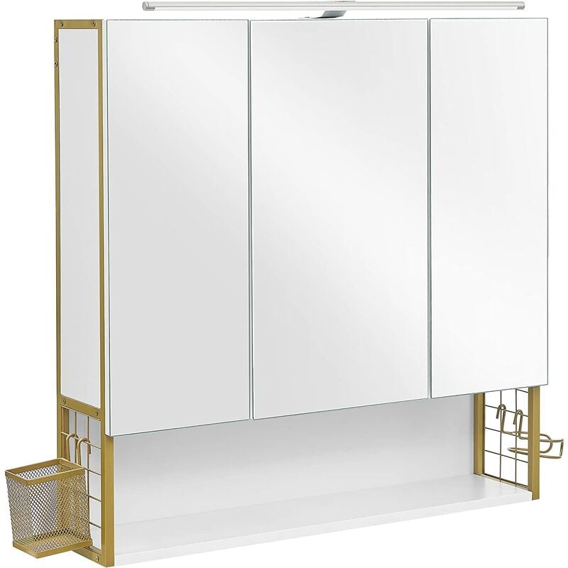 

Songmics - VASAGLE Armario de Pared con Espejo, Armario de Baño LED, Armario de 2 Puertas, con Estante Ajustable, Soporte para Secador de Pelo,