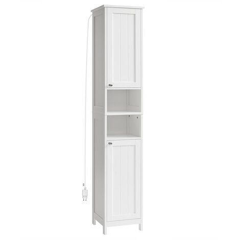 Vasagle – Armoire de salle de bain haute avec éclairage – Meuble de rangement mince – Étagères réglables – Compartiments ouverts – 30 x 30 x 170 cm – Blanc nuage