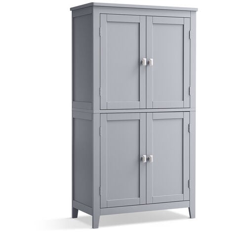 VASAGLE Armoire de Salle de bain avec 4 Portes, 60 x 30 x 110 cm, Meuble de Rangement, Placard de Cuisine, Étagères Réglables, Blanc