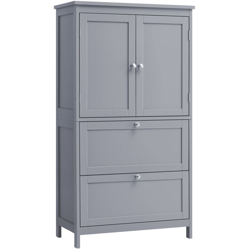 vasagle - armoire de salle de bain, placard de cuisine, meuble de rangement avec 2 tiroirs et 2 portes, étagères réglables, 30 x 60 x 110 cm, gris