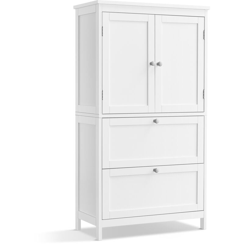 Vasagle - Armoire de Salle de Bain avec 2 Tiroirs et 2 Portes, 60 x 30 x 110 cm, Placard de Cuisine, Meuble de Rangement, Étagères Réglables, Blanc
