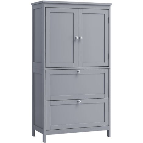 VASAGLE Armoire de Salle de Bain, Placard de Cuisine, Meuble de Rangement avec 2 Tiroirs et 2 Portes, Étagères Réglables, 30 x 60 x 110 cm, Gris Tourterelle