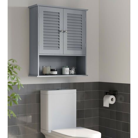 Vasagle – Armoire murale de salle de bain 20 x 60 x 70 cm – Double porte – Étagère réglable – Panneau MDF gris mystique – Rangement optimisé