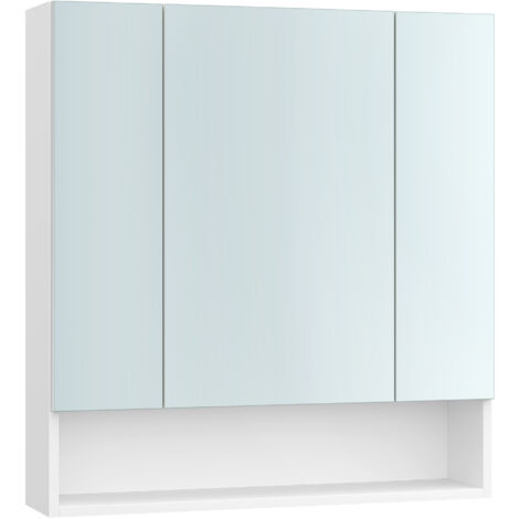 Vasagle – Armoire murale de salle de bain 3 portes miroir – Étagères réglables – Compartiment ouvert – Dimensions 16,5 x 70 x 75 cm – Blanc nuage