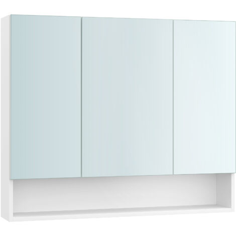 Vasagle – Armoire murale de salle de bain – Compartiments ouverts et fermés – Étagères réglables – Dimensions 16,5 x 90 x 75 cm – Panneau d’aggloméré et verre