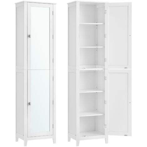 Vasagle – Armoire murale de salle de bain haute avec miroir pleine longueur – 4 étagères réglables – 30 x 40 x 160 cm – Blanc nuage pour espaces réduits